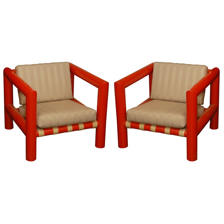 Orange PVC  plastic pair of armchairs