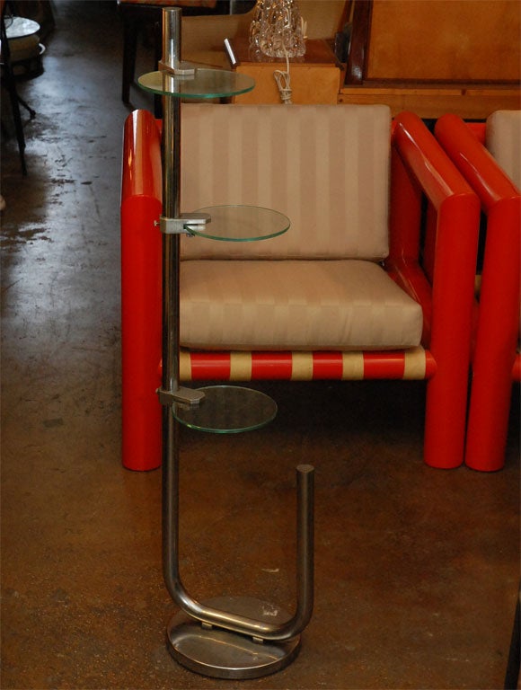 French three tiers chrome and glass display stand rack.