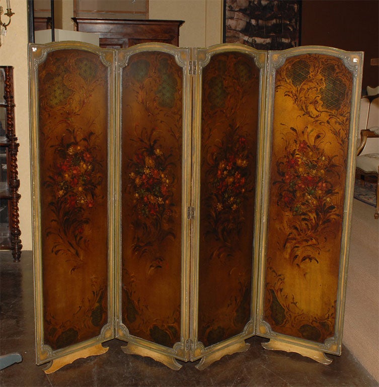 Painted Four Panel Screen