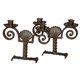Vintage Pair of Shell -Motif Candlesticks  in Wrought Iron