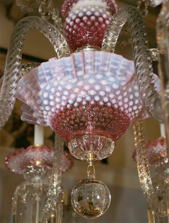 American Whimsical Cranberry Glass chandelier attributed to Fenton  co.