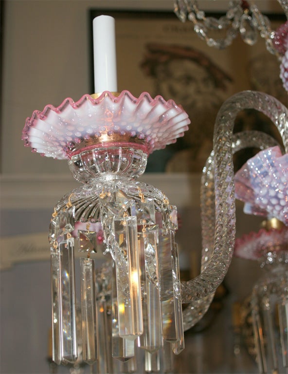 20th Century Whimsical Cranberry Glass chandelier attributed to Fenton  co.
