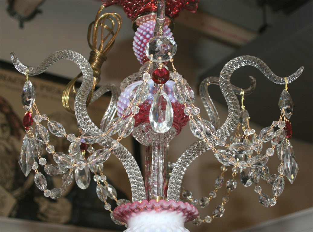 Whimsical Cranberry Glass chandelier attributed to Fenton  co. 2