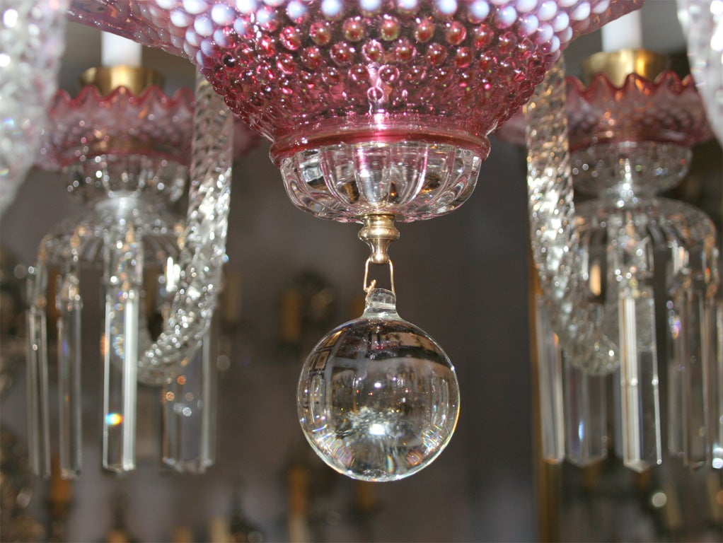 Whimsical Cranberry Glass chandelier attributed to Fenton  co. 4
