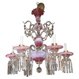 Whimsical Cranberry Glass chandelier attributed to Fenton  co.