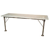 Antique American Pastry Table Heavy Thick Marble Top Nickel Base