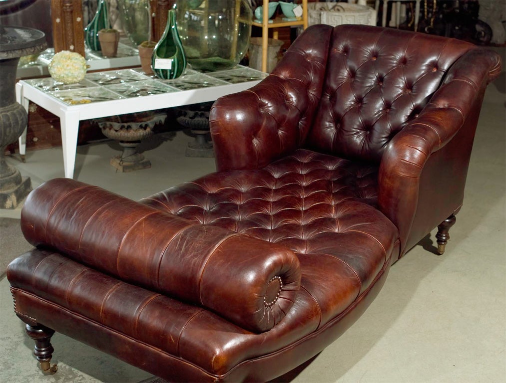 George Smith Tufted Leather Lounge Chaise