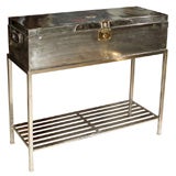 Antique Polished Steel Travel Trunk on Stand