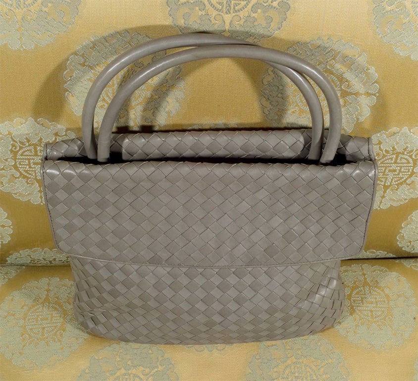 Offered here is a Bottega Veneta 1990's gray satchel with famous leather weave.  Excellent condition.  Rare color and style.