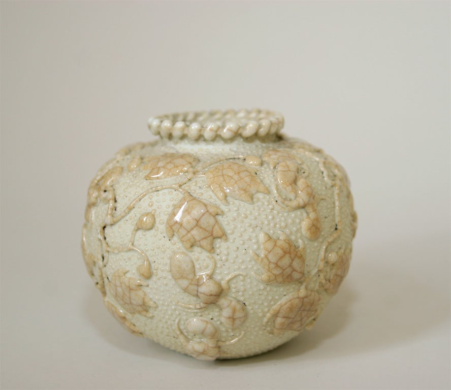 Porcelain Japanese Studio Vase with Moriage Decoration