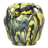 Awaji Art Pottery Marbled Yellow & Black Three-Handled Vase