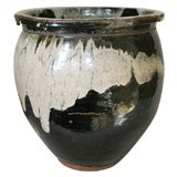 Large Japanese Karatsu Drip Glaze Storage Jar, Bowl