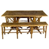 Garden Rattan Table with 2 benches