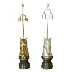 Pair of French Horse Head Lamps