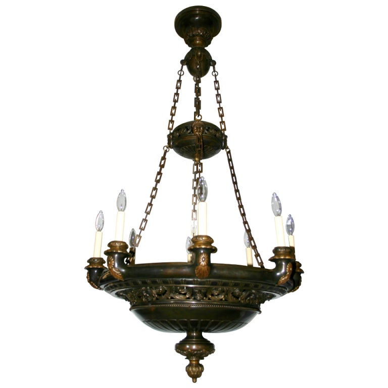 Bronze Neoclassic Style Chandelier For Sale