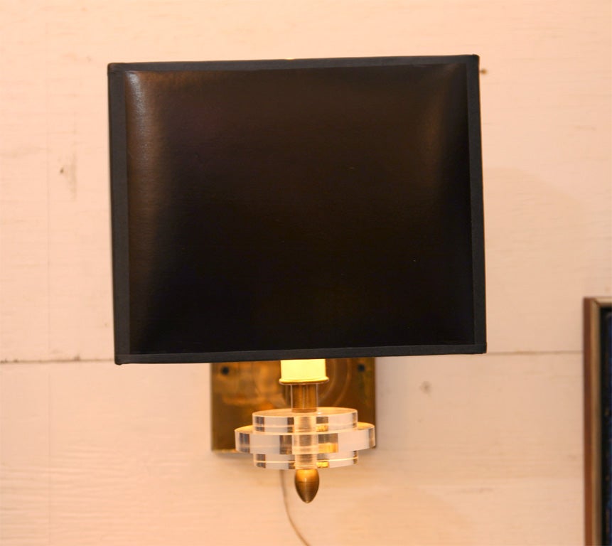 Brass and Lucite Swing Arm Wall Lamps