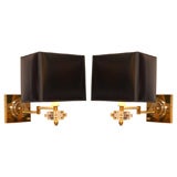 Brass and Lucite Swing Arm Wall Lamps