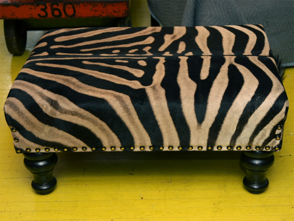 Trophy Grade Zebra Hide Ottoman In Excellent Condition In New York, NY
