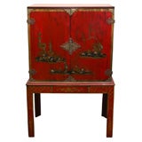 Vintage Red Lacquer Liquor Cabinet Signed Jansen