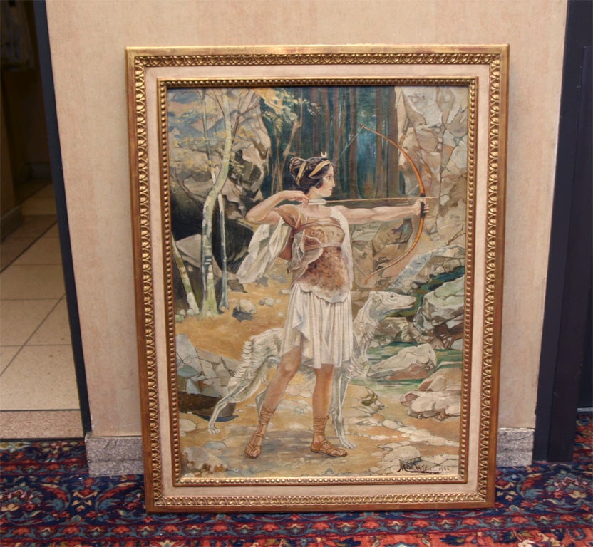 "Diana, the huntress," oil on canvas signed and dated 'M De Wilde 1946' lower right.