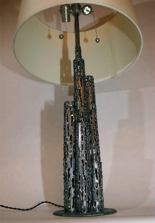 Mid-Century Modern Pair of Sculptural Metal Table Lamps by Fantoni