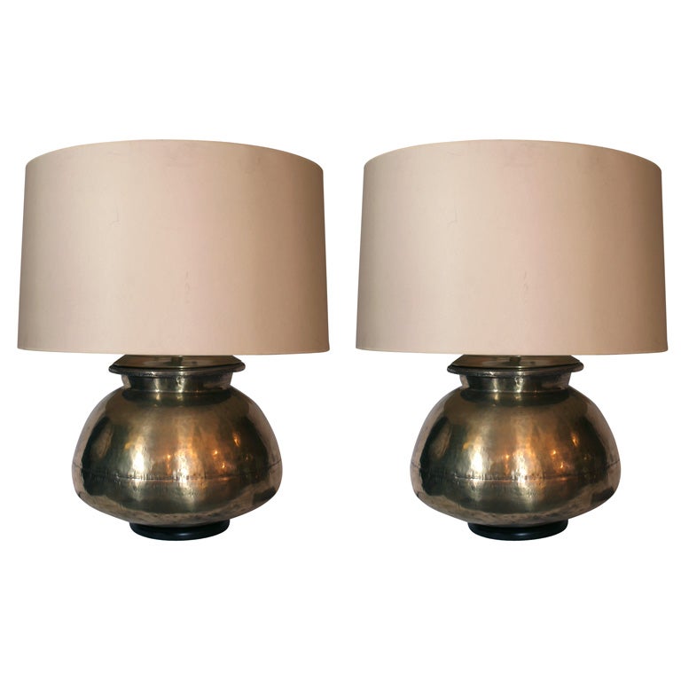 A Pair of  Archaic Modern brassTable Lamps
