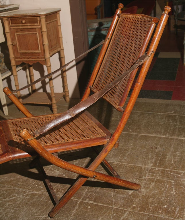 Wood 19th C. Faux Bamboo Campaign Folding Chair