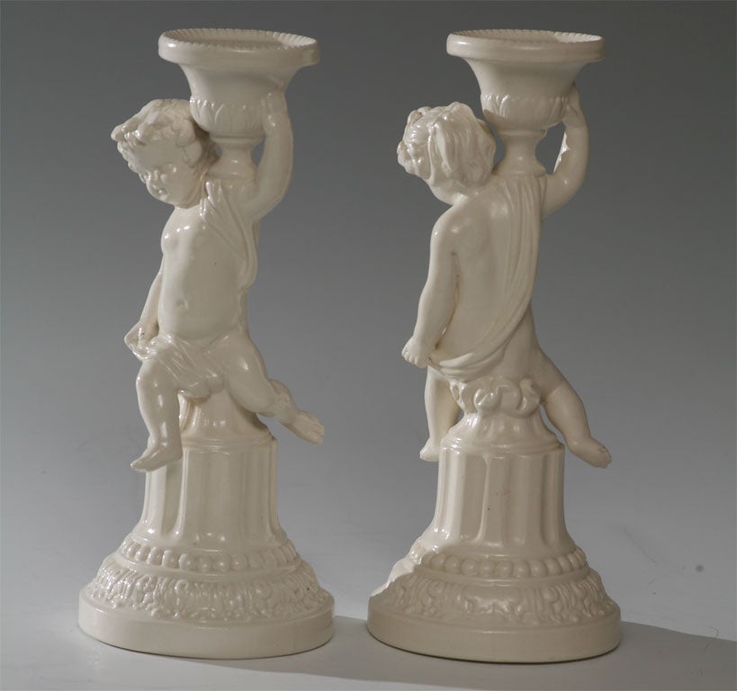 Pair of Minton Salt-Glazed Figural Candlesticks In Excellent Condition For Sale In Great Barrington, MA
