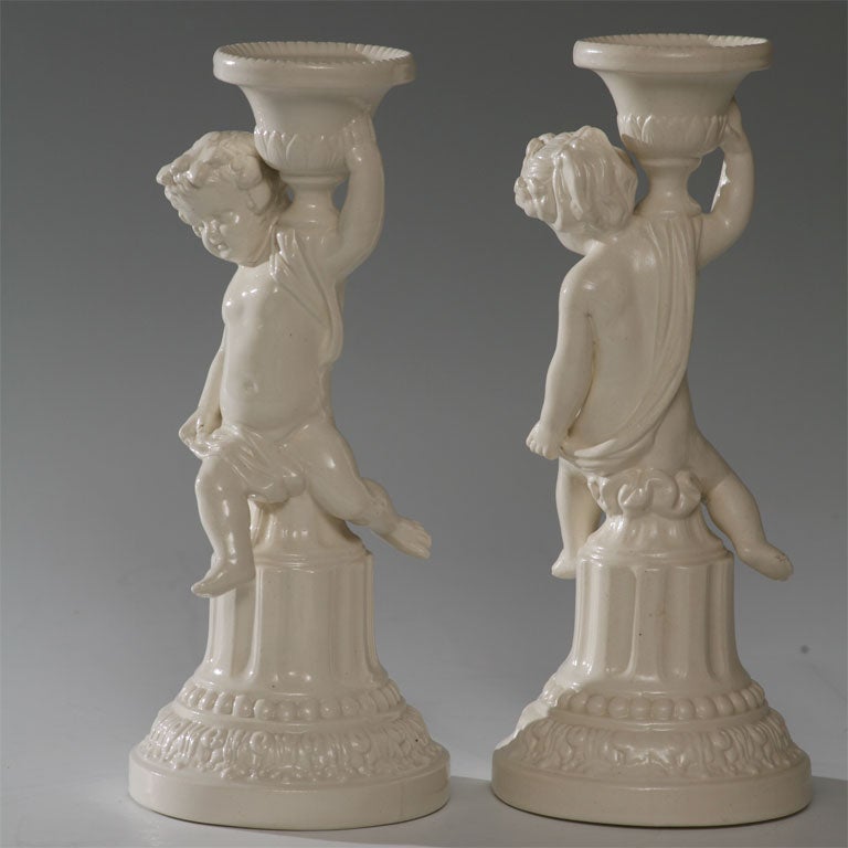 20th Century Pair of Minton Salt-Glazed Figural Candlesticks For Sale