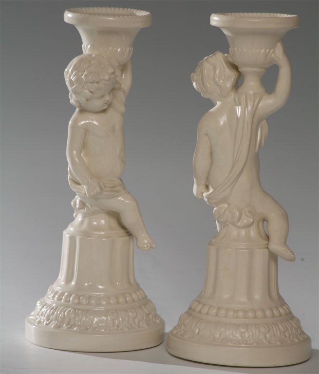 Pair of Minton Salt-Glazed Figural Candlesticks For Sale 1