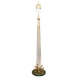 Vintage Singlebrass rod floor lamp with green glass base