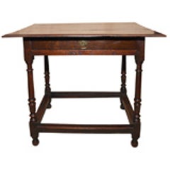 English Oak and Fruitwood Stretcher Base Table 7