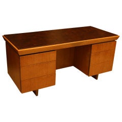 Brown And Saltzman Bleached Oak And Leather Top Desk