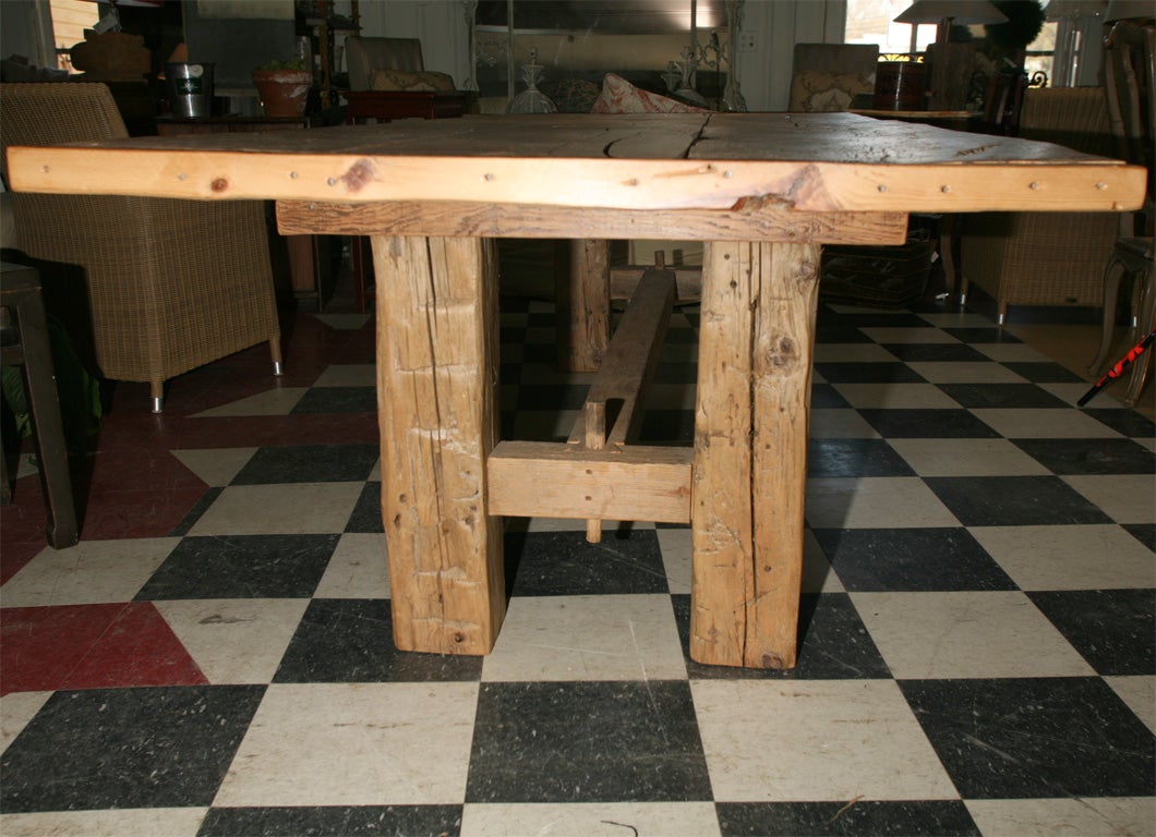 Custom Made Rustic Barn Beam Farm Table In Excellent Condition In Sheffield, MA