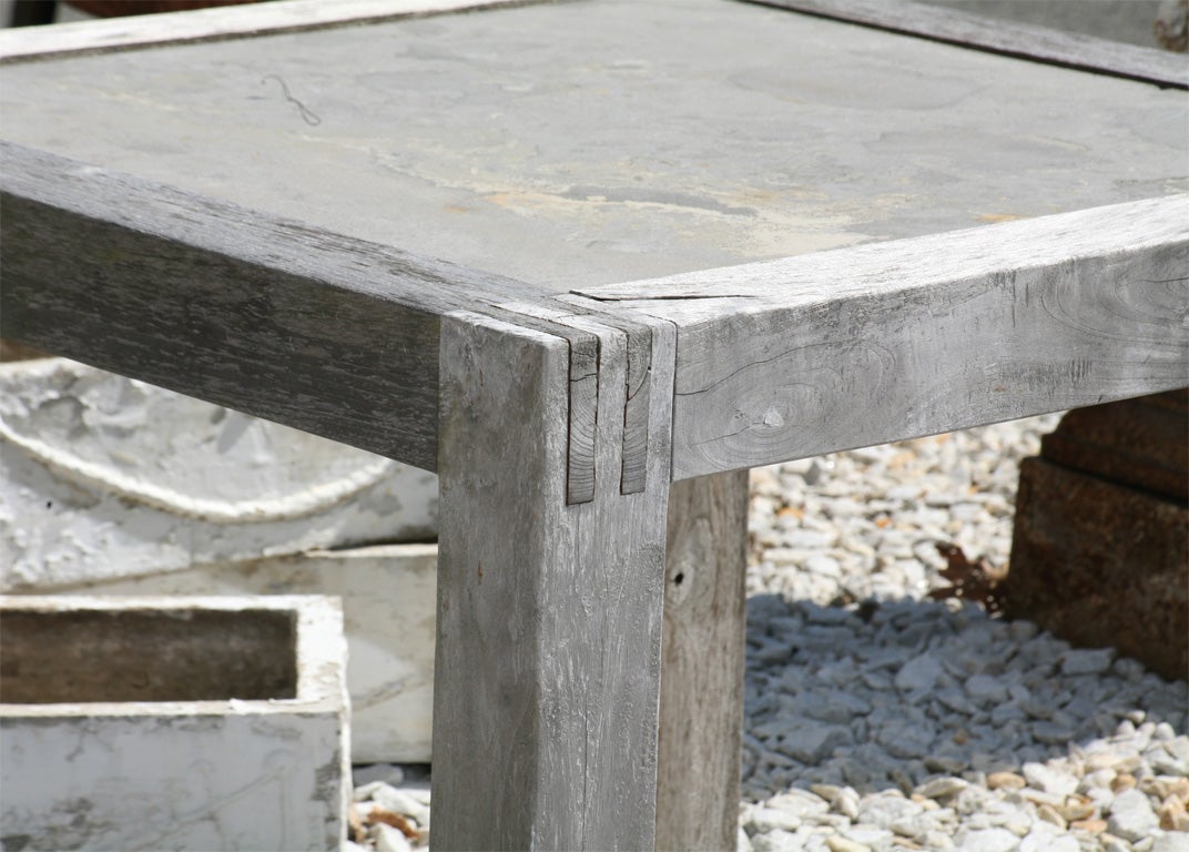 Indoor Outdoor Stone and Teak Dinging Table