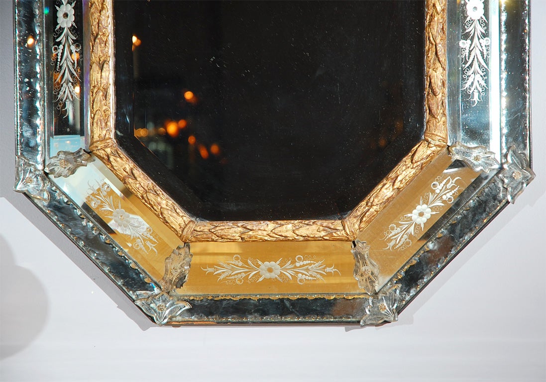 Italian Venetian Etched Glass Mirror
