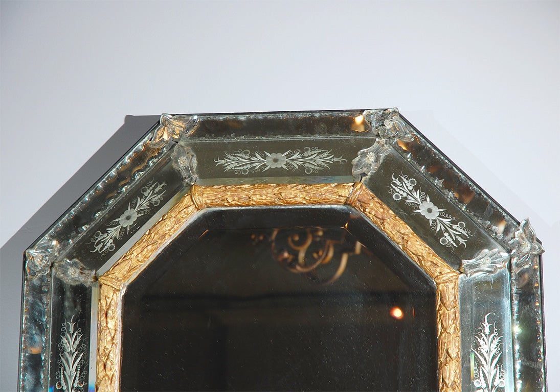 19th Century Venetian Etched Glass Mirror
