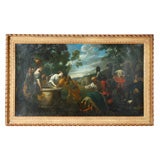 Antique Bolognese Oil Painting of Rebecca at the Well with Eliezer