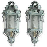 Late 19th C. Large Pair of Iron Lanterns Antique Late 19th C. Large Pair of Iron Lanterns