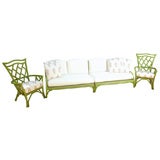 Vintage painted rattan sofa and chairs