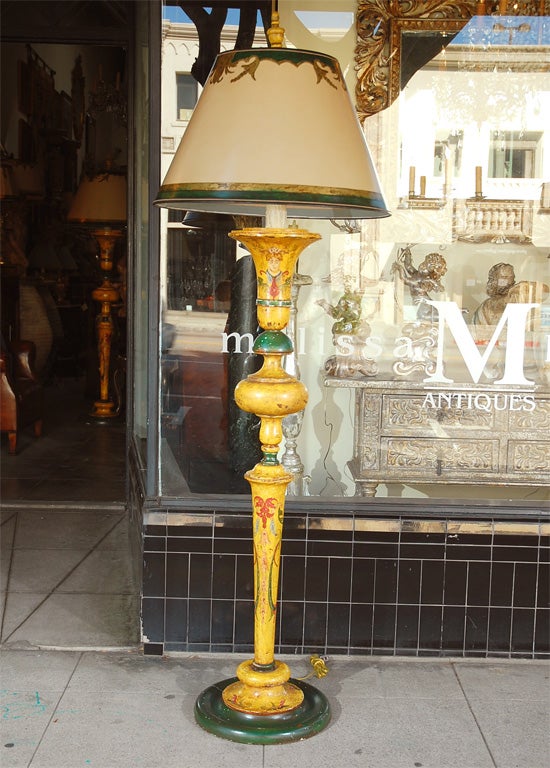 Neoclassical Italian Hand Painted Standing Lamps with Custom Parchment Shades For Sale