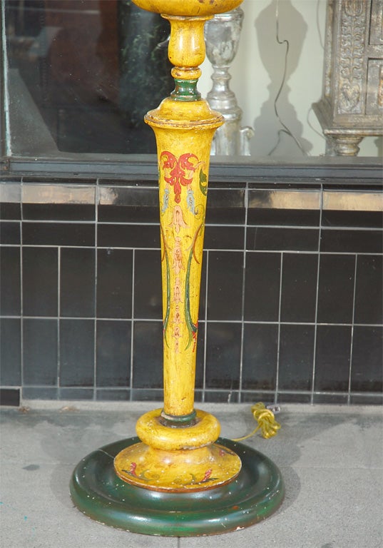 20th Century Italian Hand Painted Standing Lamps with Custom Parchment Shades For Sale