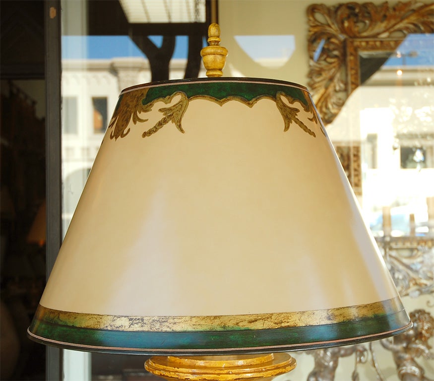 Wood Italian Hand Painted Standing Lamps with Custom Parchment Shades For Sale