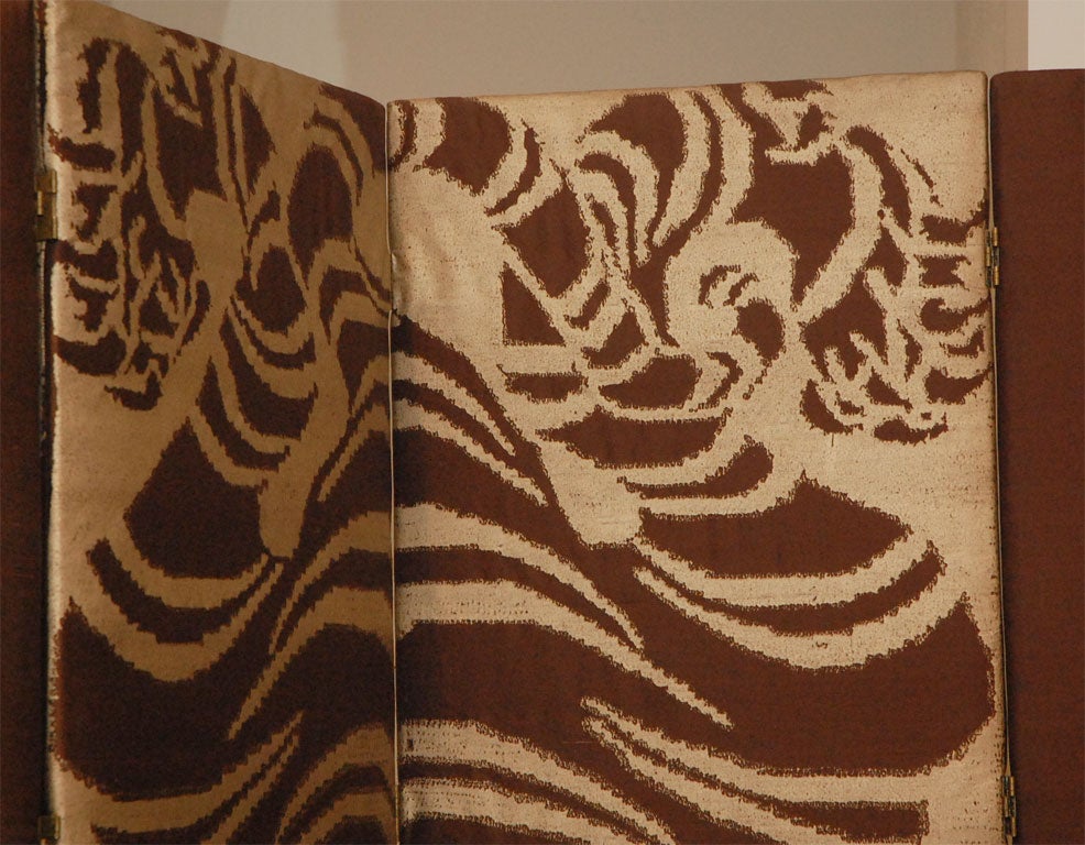 Silk Upholstered Screen with Asian Tiger Motif In Good Condition In Los Angeles, CA
