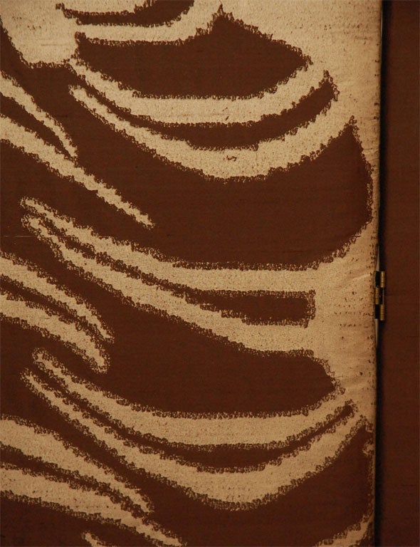 Silk Upholstered Screen with Asian Tiger Motif 1