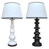 Off Pair of Black and White Lamps with Matching Shades Off Pair of Black and White Lamps with Matching Shades