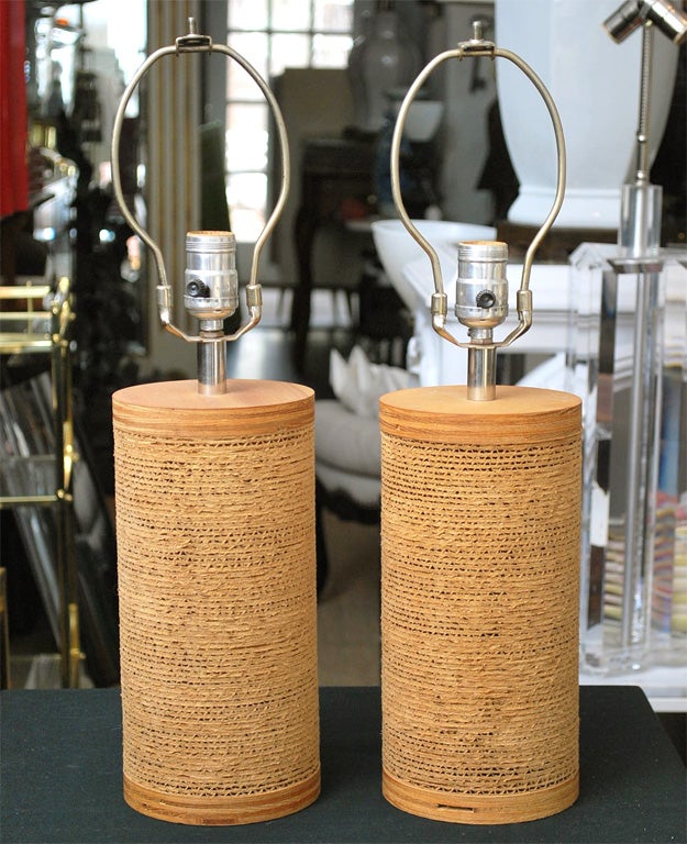Pair of Stacked Corrugated Cardboard Lamps