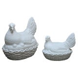 Pair of Basalt Porcelain Hens