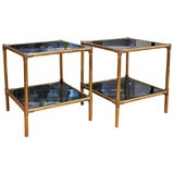 Pair of Faux-Bamboo Brass Mirrored End Tables