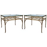 Pair of Gilt Faux Bamboo Glass Top End Tables